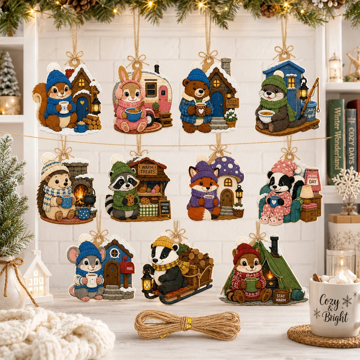 11 PCS Cozy Winter Hanging 2D Flat Felt Ornaments, DIY Felt Decorative Ornaments, Holiday Decor for  Halloween Party Accessories view 4