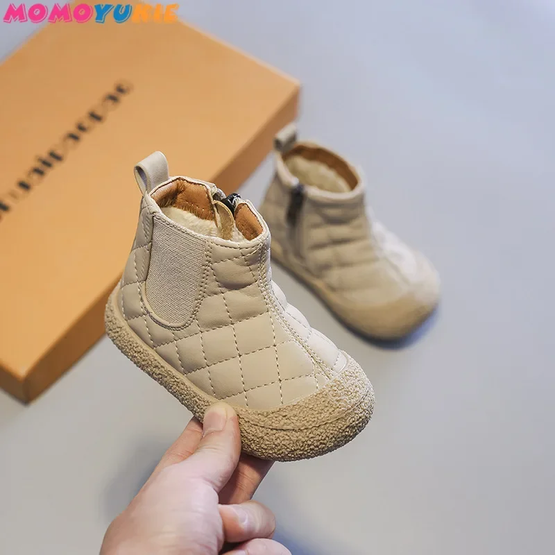 Kids Baby boys Boots Winter Autumn Single Shoes Fashion plush Shoes Children Boys Plush Boots Lace Up Velvet Winter Boots