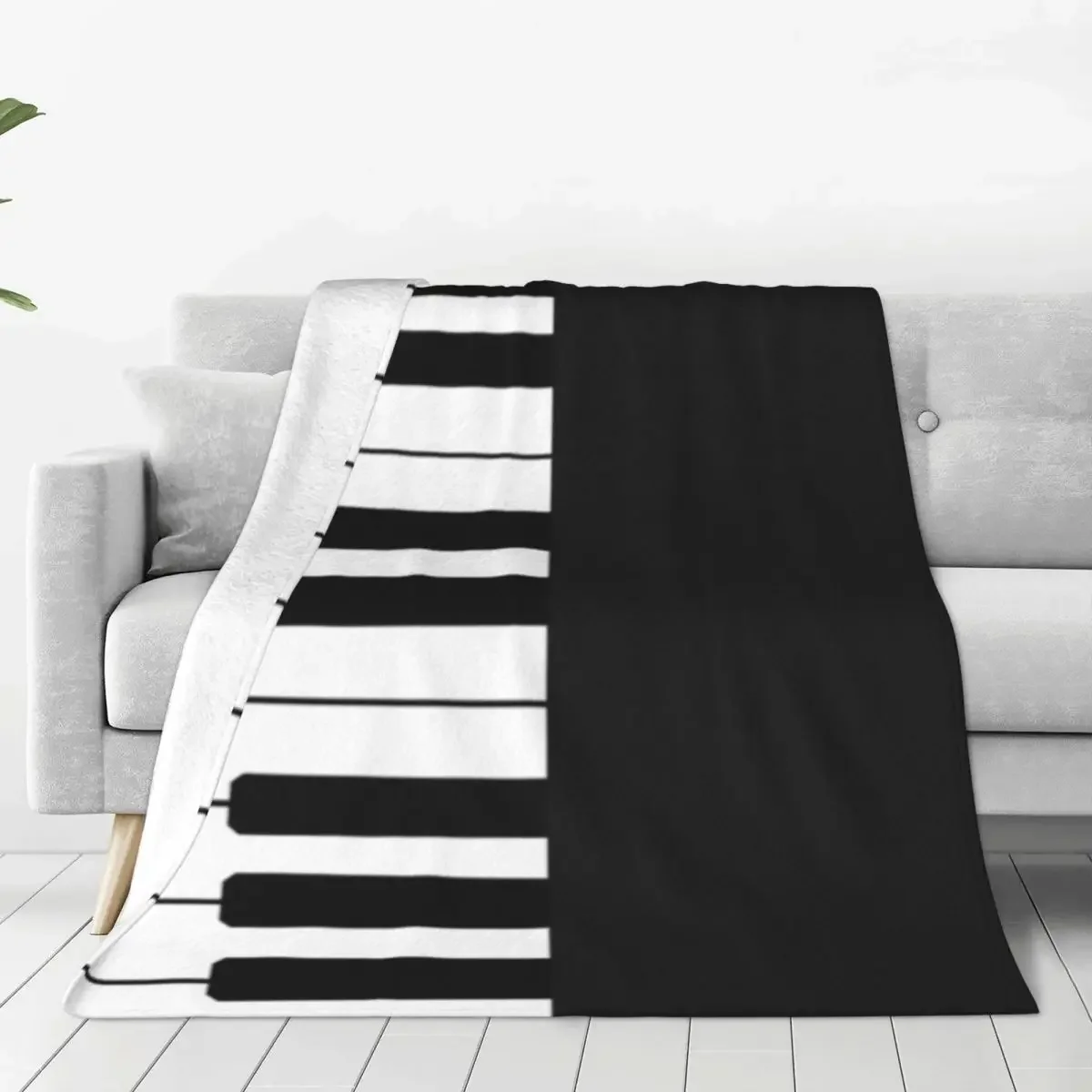 Music Theme Flannel Throw Blanket Piano Pattern Blanket King Queen Full Size for Bed Sofa Couch Music Lover Gift Super Soft Warm