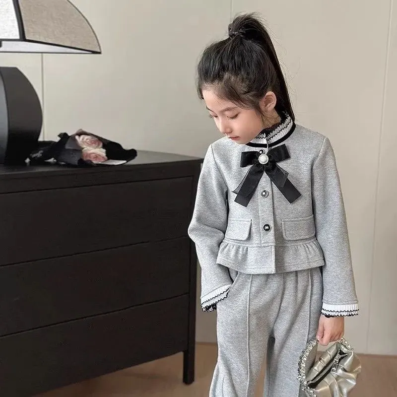 

Baby Outfit 3-9 Years Full Length Knit Coat And Pants Comfortable Kids Suit Clothes Teen Girls Cotton Clothing Set Toddler
