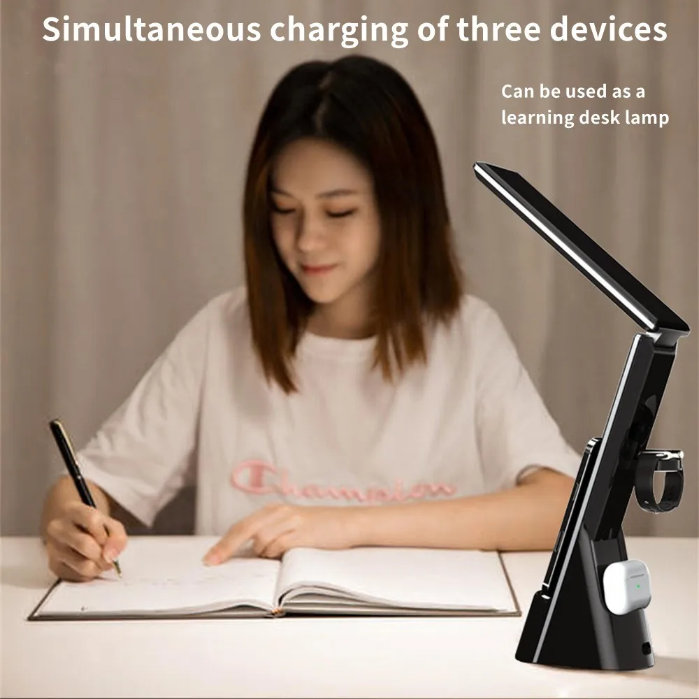 Wireless Charger Stand with Alarm Clock LED Desk Night Lamp, Fast Charging Dock Station For iPhone 14 Apple Watch AirPods 5 IN 1