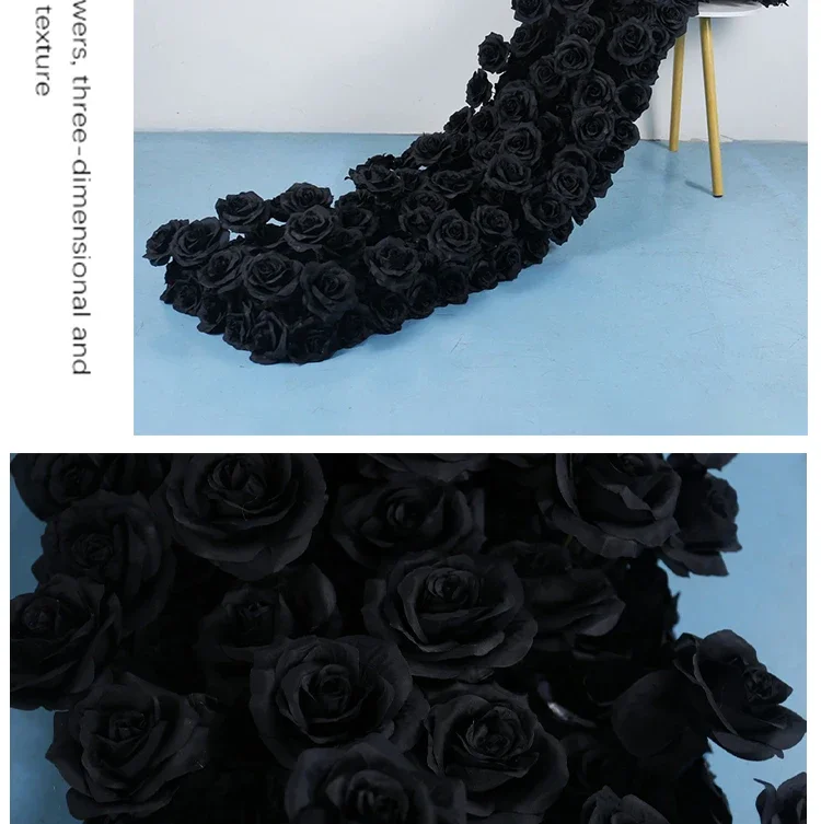 Schwarze Künstliche Blumenreihe Tischläufer Sofa Boden Blumenarrangement Hochzeit Hintergrund Dekoration Blumen Party Bankett Event Requisiten – Detail 5