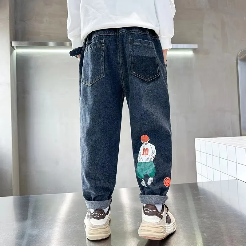 Jeans isolanti ispessiti invernali per bambini adolescenti con stampa di cartoni animati per pantaloni termici per bambini in pile caldo Shcool Boy