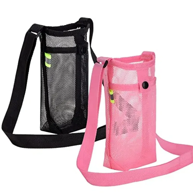 Water Bottle Cover Bag Pouch with Adjustable Straps Mesh Water Pouch Holder Shoulder Strap Black Bottle Carrier Insulat Bag