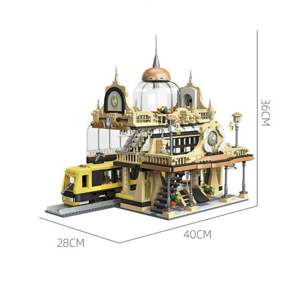 Zestaw klocków MOC Europejska Gotycka Stacja Kolejowa Sklep Budynki Nowoczesna Halka z Oświetleniem Architektura Pomysł Zabawka dla Dzieci Prezent na Boże Narodzenie