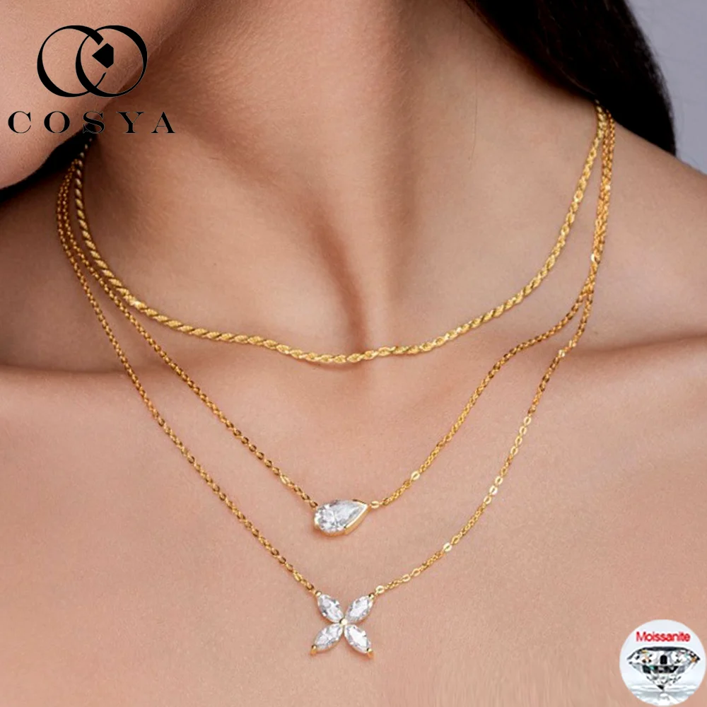 

COSYA S925 Silver Moissanite Pendant Necklace For Women D Color Pear Cut Lab Diamond Neck Chain Fine Classic Jewelry Gift