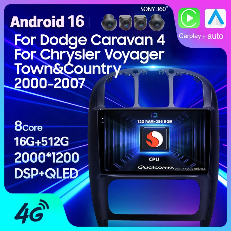 Radio con GPS para Auto, Android 16 Carplay, para Dodge Caravan 4, Chrysler Voyager RG RS, Town&Country RS 2000-2007, Unidad Principal con Video y Estéreo