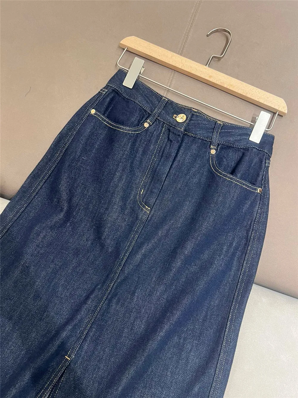 B*C High Slit Vintage Washed Denim Loose High Waist Straight Denim Skirt