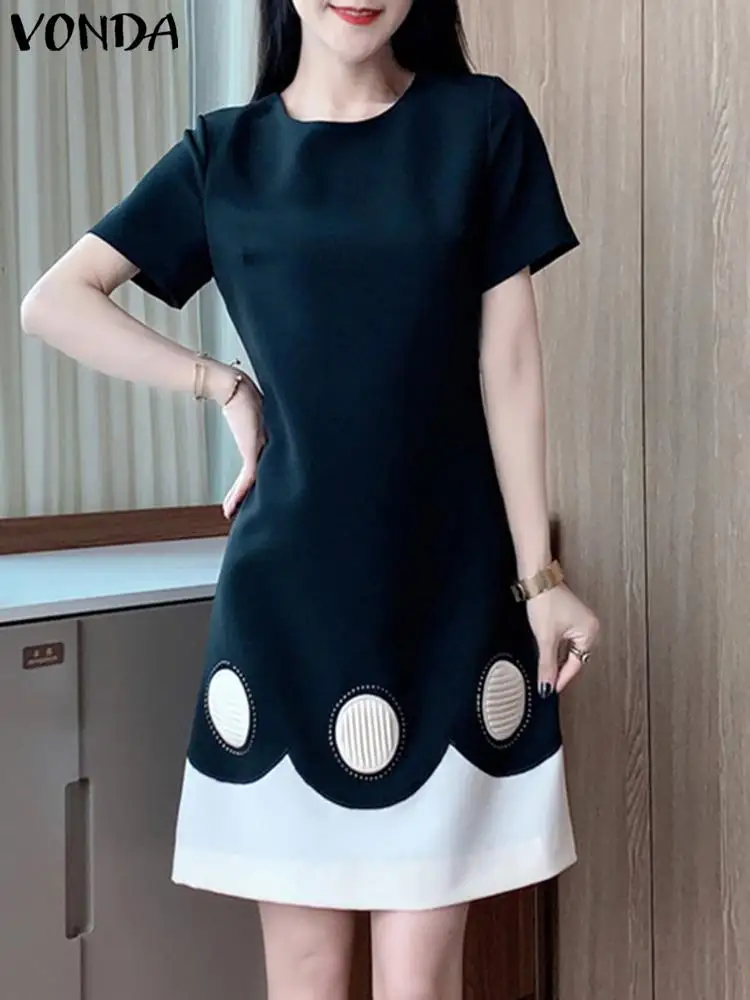 فستان قصير بأكمام قصيرة للنساء ، مطبوع بوهيمي ، طراز عتيق ، كاجوال ، فضفاض ، شاطئ ، موضة صيفية ، من فوندا #2