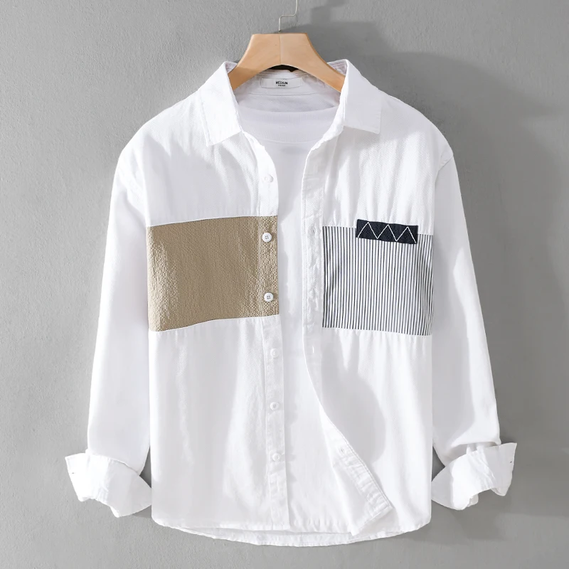 

New Designer Long Sleeved Patchwork Cotton Brand Shirts For Men Fashion Comfortable Quality Tops Clothing Plus Size Camisa