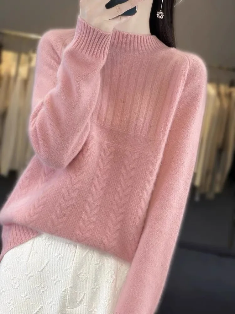 

Утепленный женский свитер с высоким воротником, вязаный шерстяной базовый джемпер, теплый, пушистый, в корейском стиле, с длинными рукавами