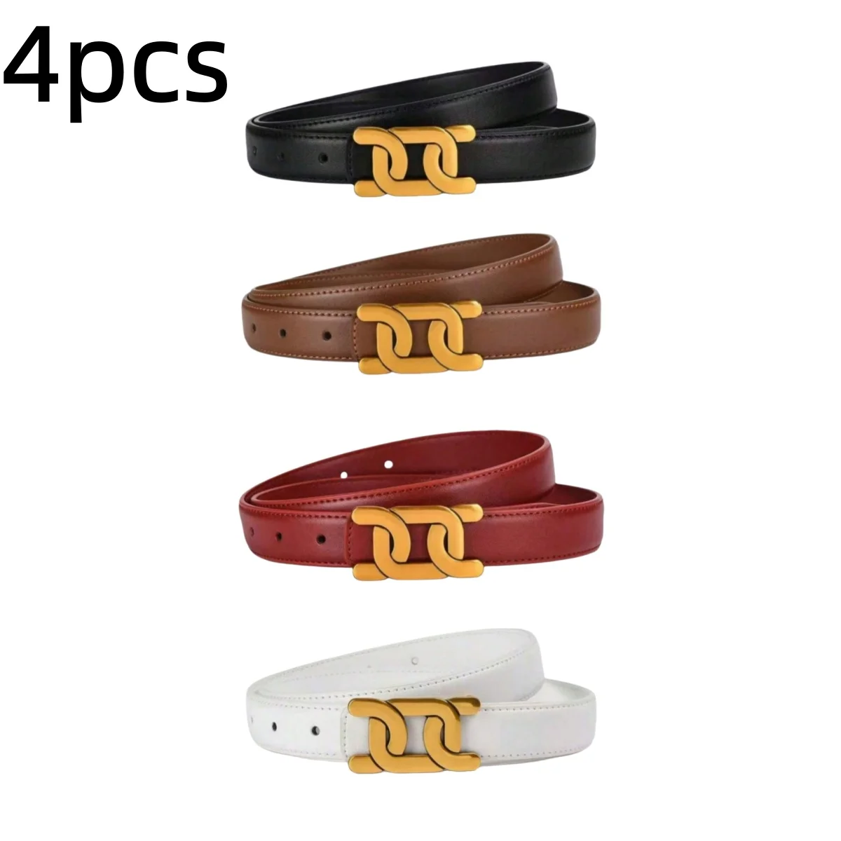 4Pcs Fashion Ladies Waist Belts Retro Geometric Metal Buckle Solid Color Waist Strap For Daily Wear Jeans Skirt Outfit Decoratio