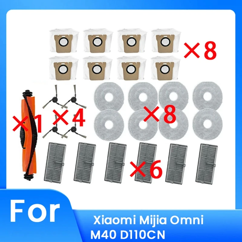 27 Pcs For Xiaomi Mijia Omni M40 D110CN Cleaner Parts Replacement Main Side Brush Filter Rag Dust Bag