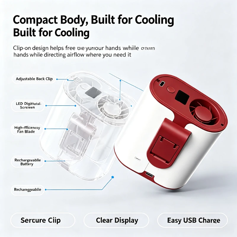 4-in-1 Waist Clip Fan Outdoor Portable USB Rechargeable Multifunctional Cooling Fan with Long Runtime High Airflow