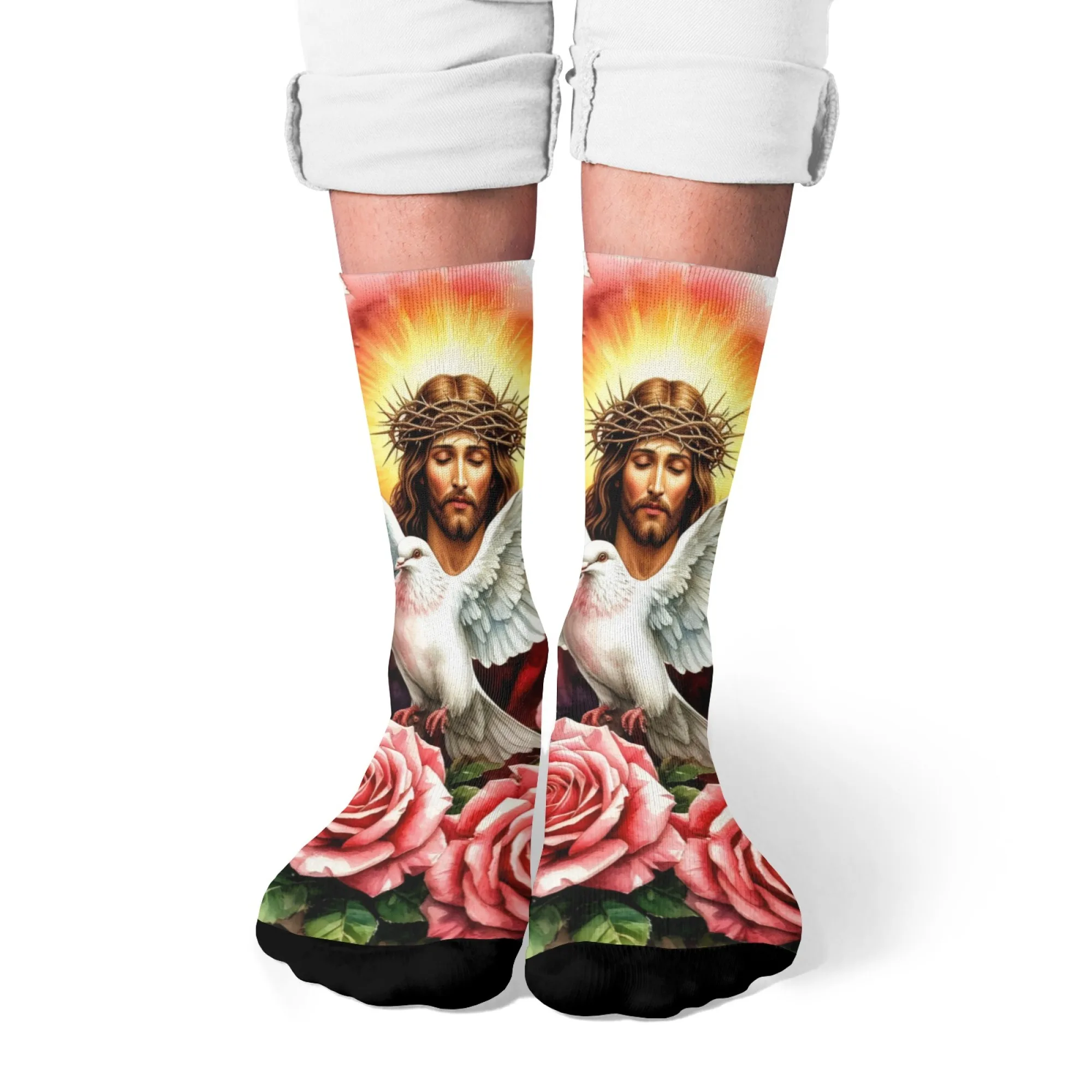 Jesus Peace Dove Neuheit und lustige Socken Harajuku Retro Street Style Herrensocken Bequeme atmungsaktive rutschfeste Freizeitsocken Geschenk