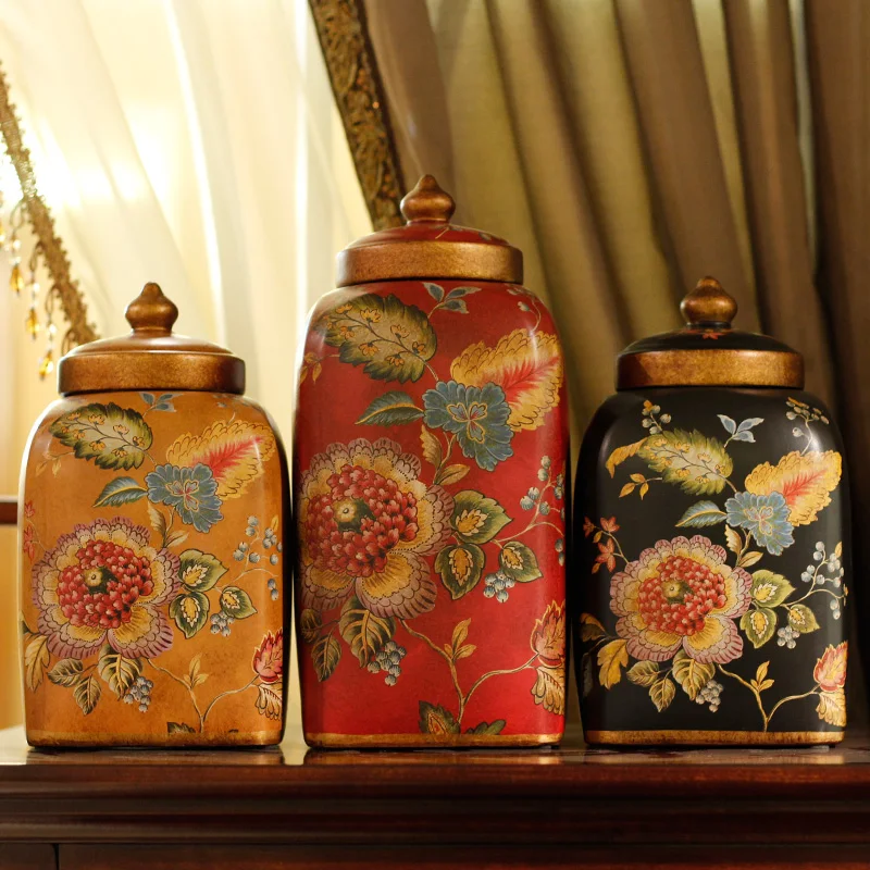 Ceramic red storage tank decoration tea can