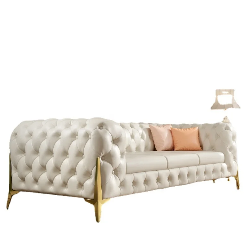 

Customizable Customizable Color Buckle Design Stainless Steel Legs Luxury Living Room Furniture Sponge Filling Sectional Leather