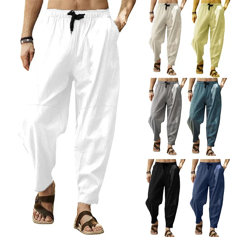 Spring Mens Jogger Linen Wide Men Pants Cottonl Trousers Oversize Streetwear Male Autumn Yoga Pants Casual Men Sweatpants