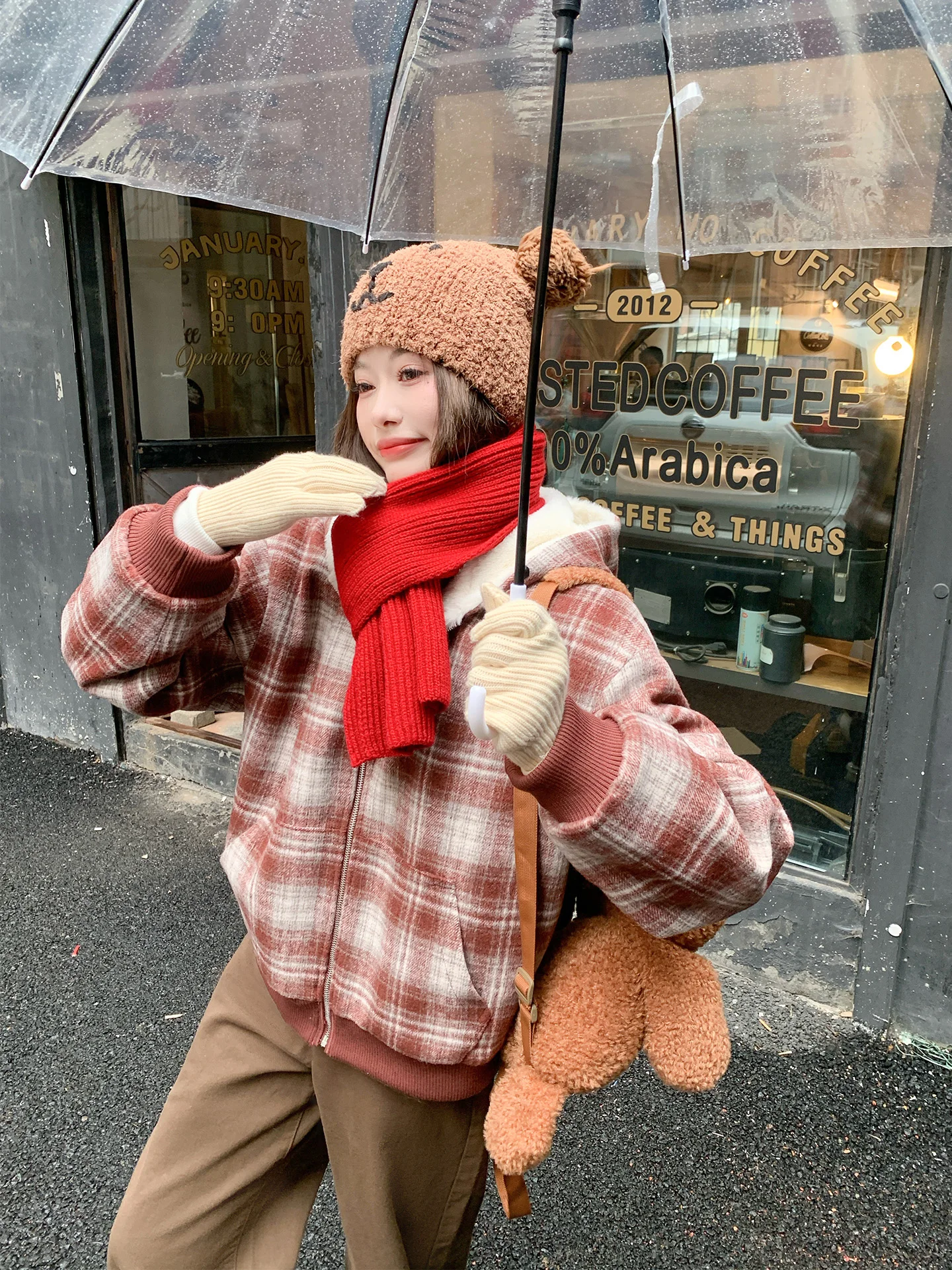 

Korean Sle Women's Plaid Hooded Fce Jaet Double-Sided Wear Warmth Insulation Winter New Arrival ort Outerwear