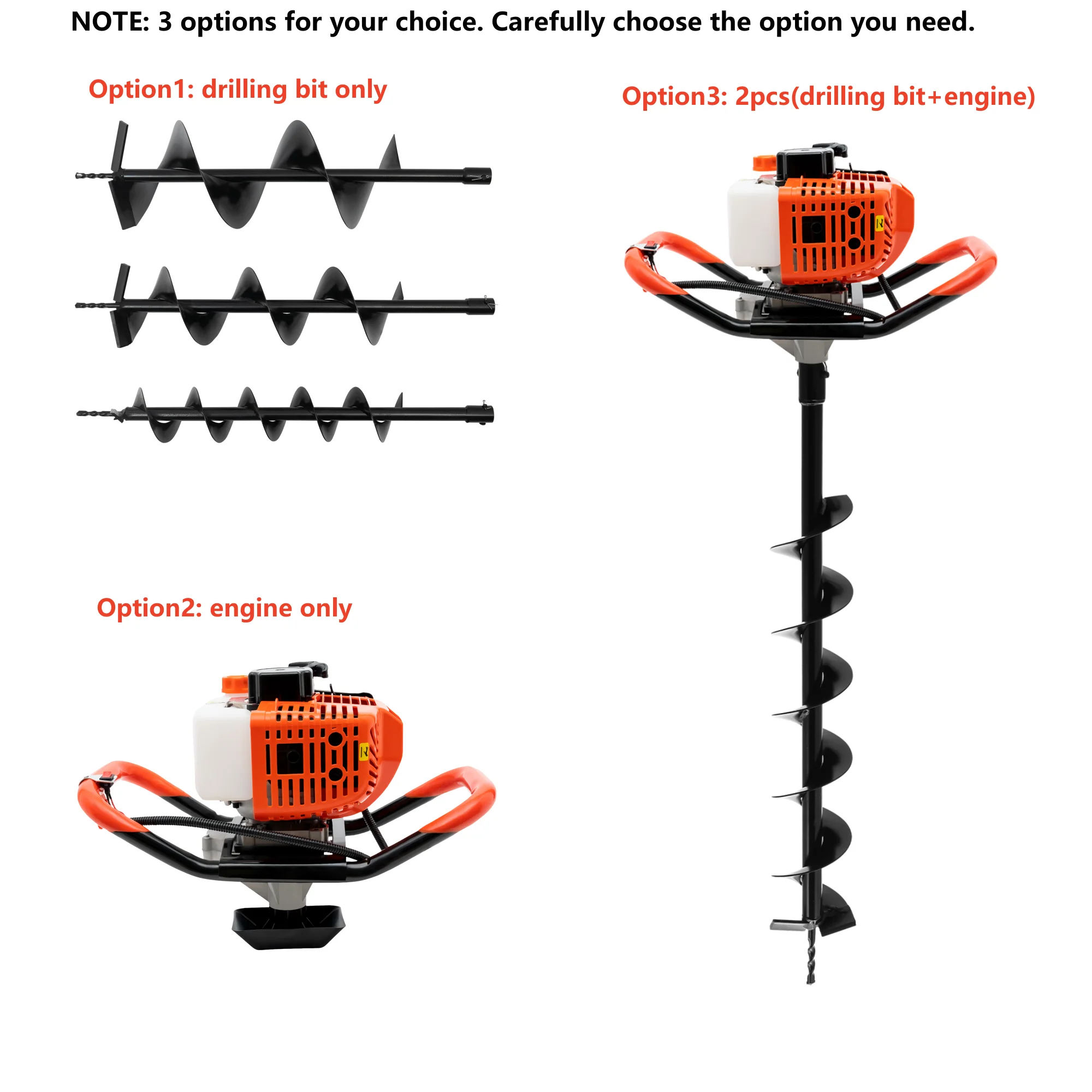 

52cc Post Hole Digger Auger Petrol 2-stroke + 3 Drill Bits Fence Earth Borer (The Digger and Drill Bit can be purchased Separate