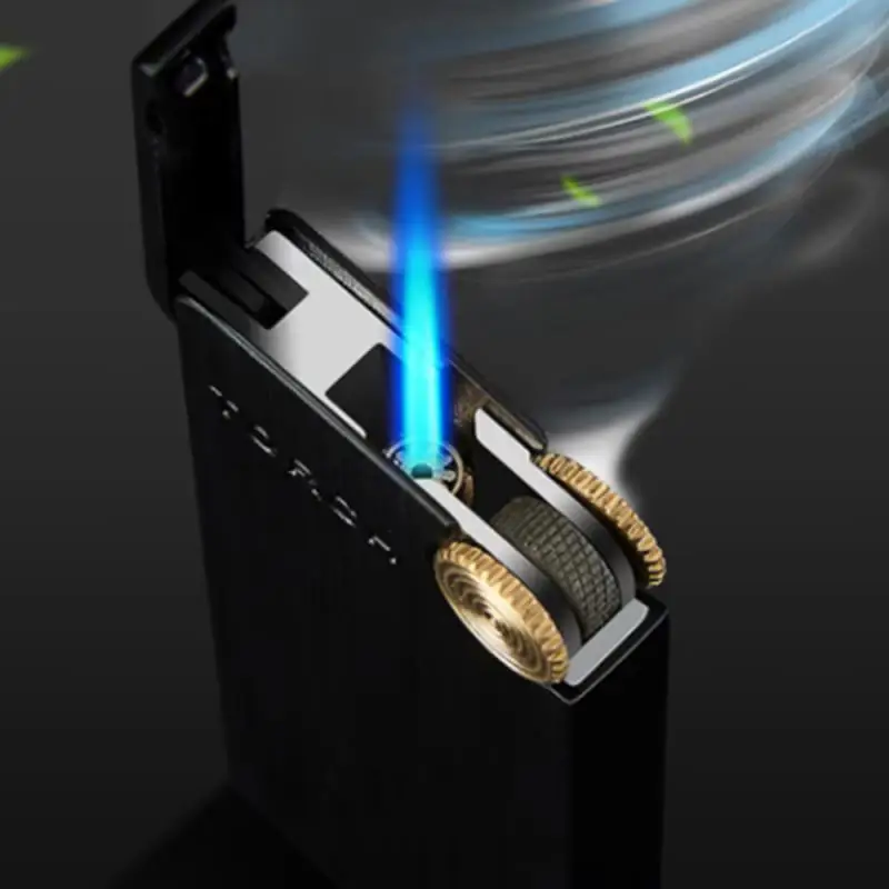 Ultra-thin Metal Butane Gas Lighter Portable Turbo Jet Straight Flame Flashlight Lighter Cigar Cigarette Gadget For Mens Gift