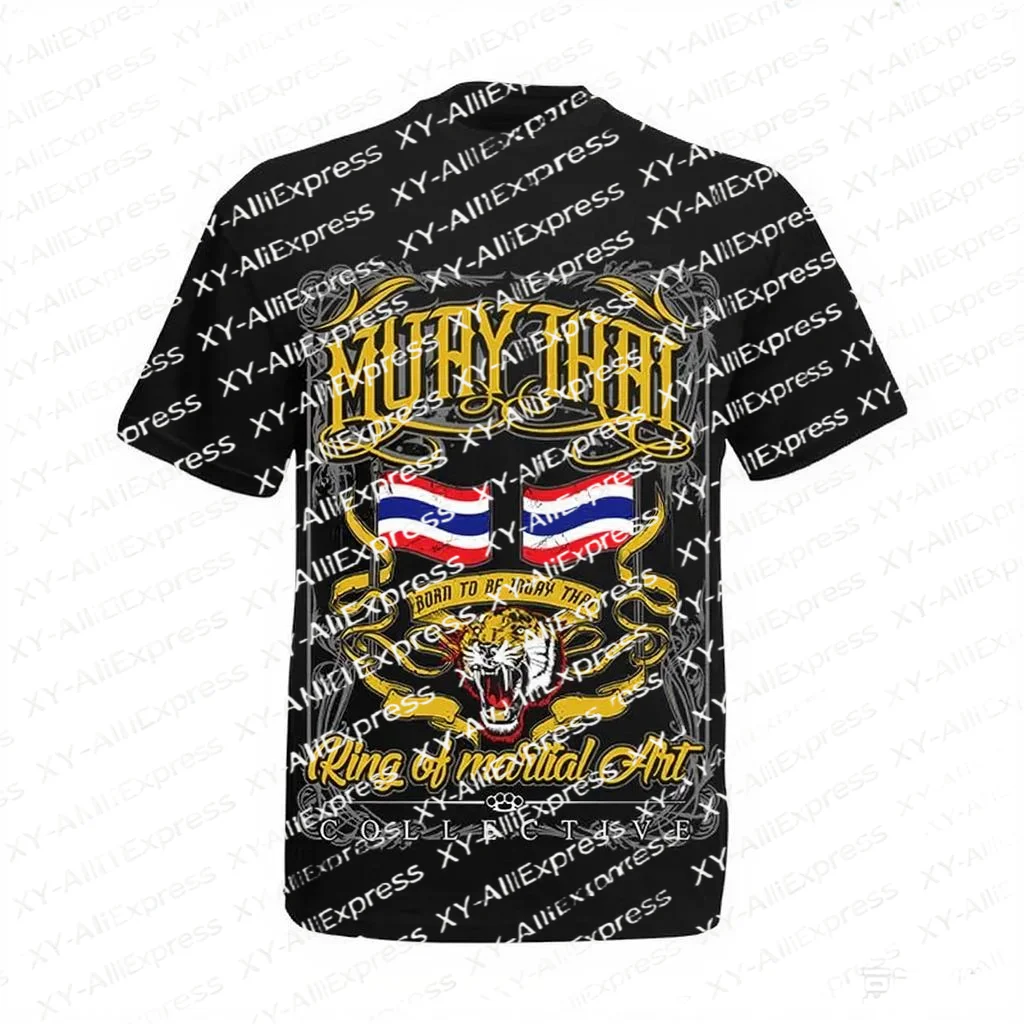 Black Gold Tiger Muay Thai Slogan Printed Short Sleeve Top, Breathable Quick-Dry for Gym Member Friendship Events
