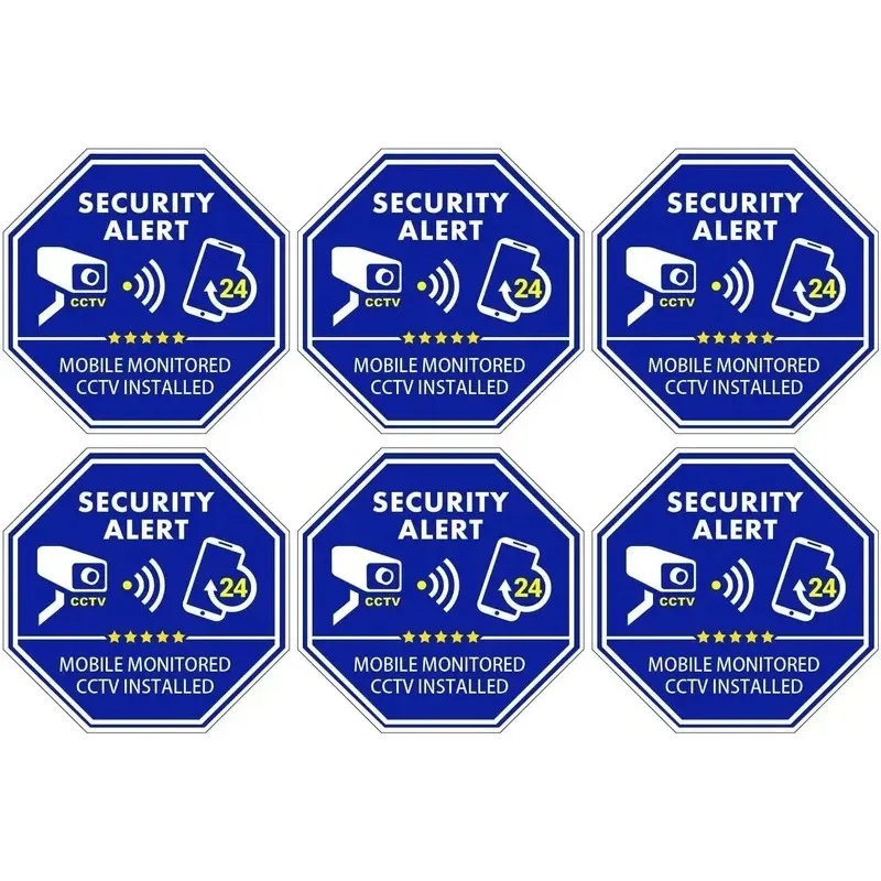 CCTV Video Surveillance Security & Mobile Monitored CCTV Installed Stickers, Indoor & Outdoor  6PCs 8X8CM KK