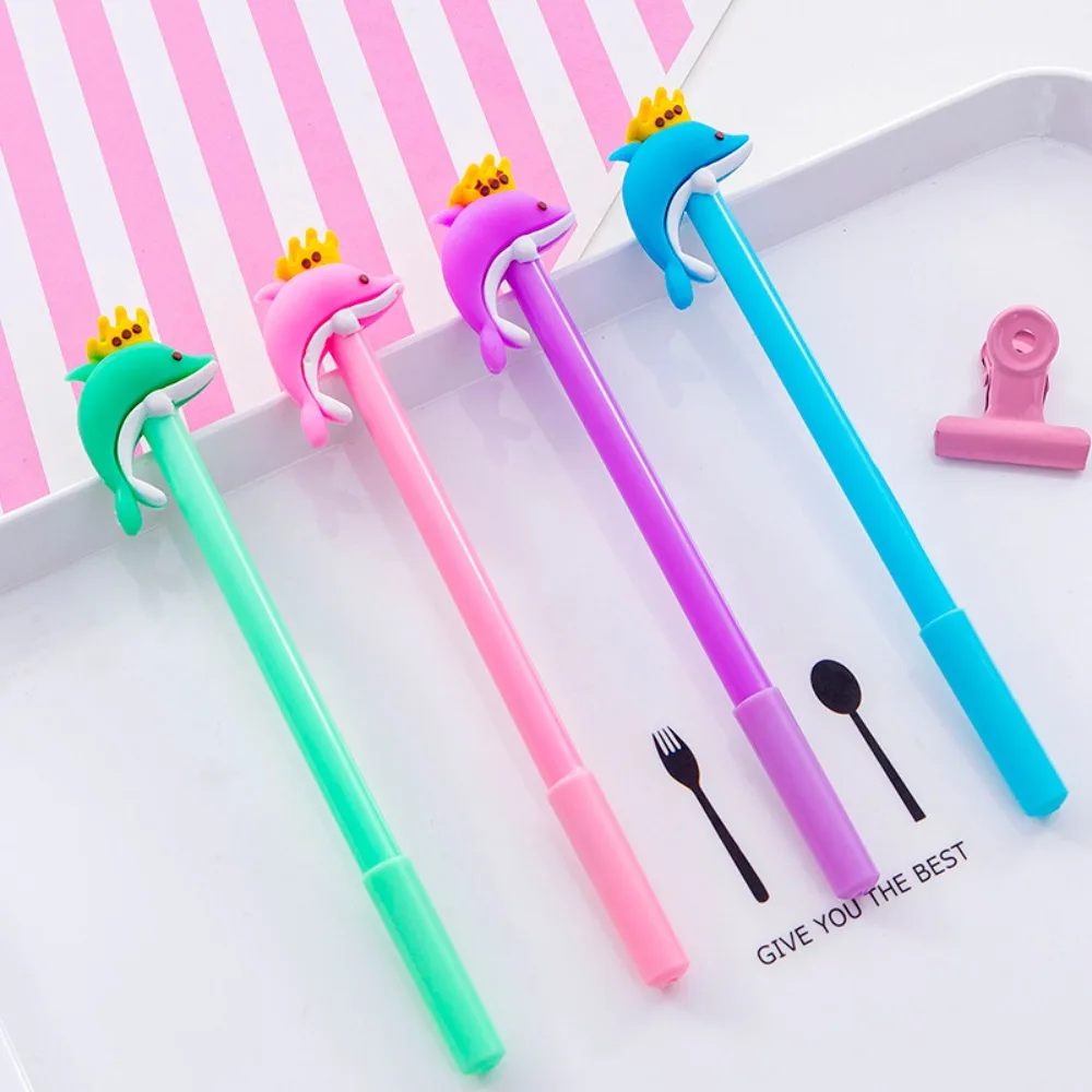 24 Pcs Wholesale Cute Crown Dolphin Gel Pens for Writing Supplies School Stationery Student Gifts