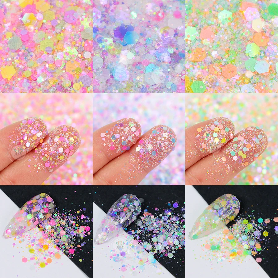 

1kg 1000g Glitter Bulk Wholesale Candy Suger Color Nail Art Mixed Hexagon Chunky Sequins For for Resin Epoxy Tumbler