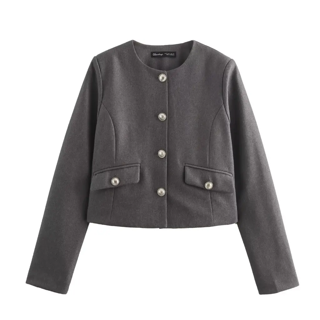 

Women's Casual Suit Jacket Autumn Winter New Metal Button Fashion Top by Hot Supply Wholesale