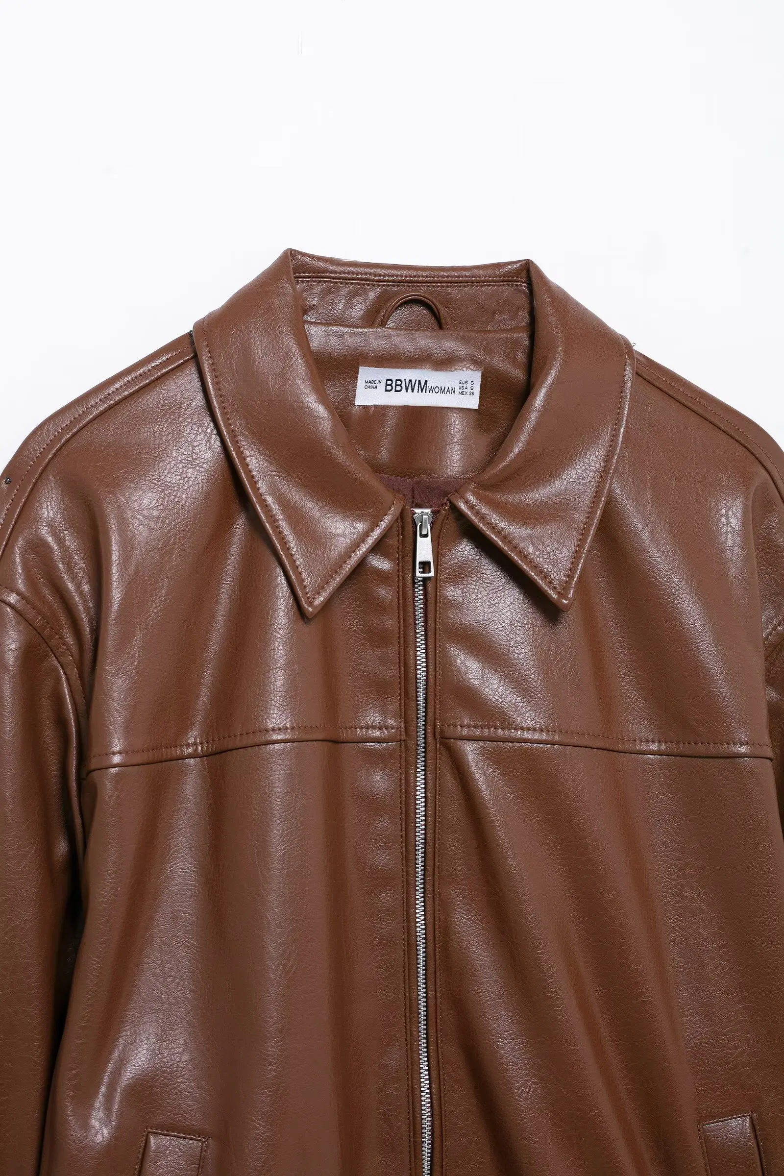 Fashionable 2025 Taop&Za Women's Leather Jacket in Brown featuring a Stylish Collar Zipper Closure and Handy Pockets