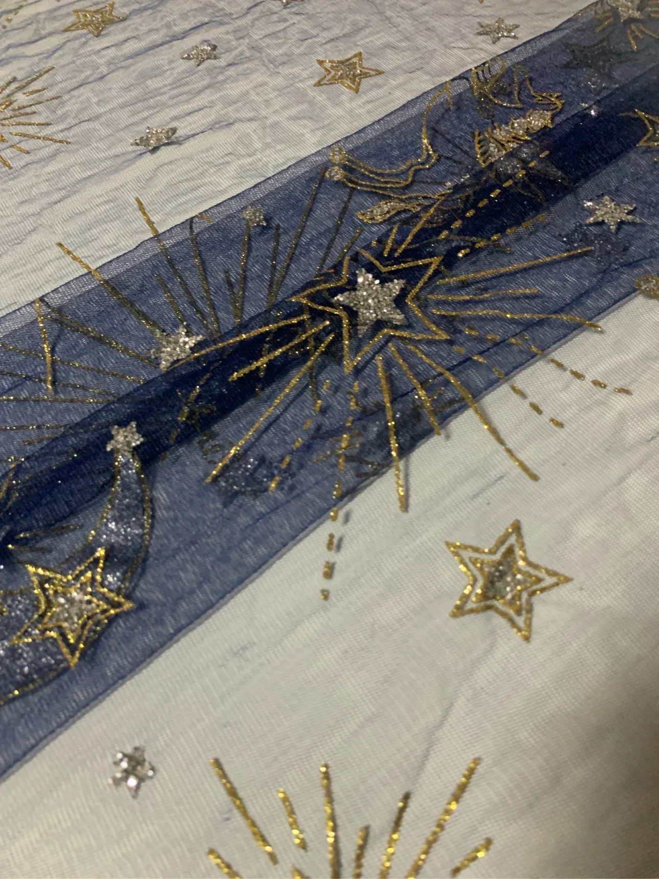 الخيال شبكة النسيج الساخن ختم مشرقة الذهب رش نجوم القمر الخياطة فستان الزفاف الملابس Diy بها بنفسك النسيج