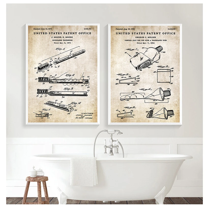 Paper Patent Poster Vintage Canvas Print Wall Art Picture Painting Modern Bathroom Decoration Industrial style Toothpaste Toilet