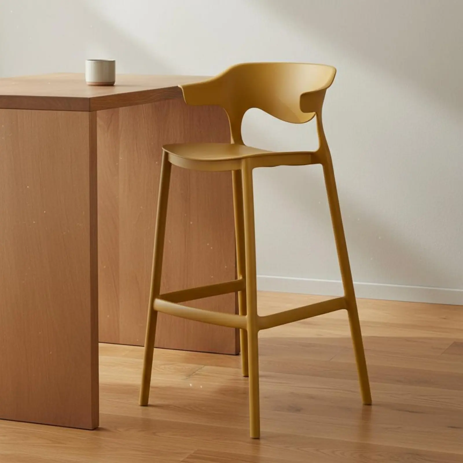 

Minimalist High Stool with Backrest Sturdy Construction Modern Plastic Bar Stool Household Furniture for Kitchen, Cafe