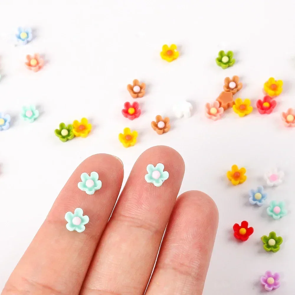 100 sztuk 6mm akrylowy kwiat DIY Nail Art żywica wielokolorowy kwiatowy Nail Art Charms w kształcie kwiatu artykuły do ​​Manicure do Manicure — zdjęcie 7