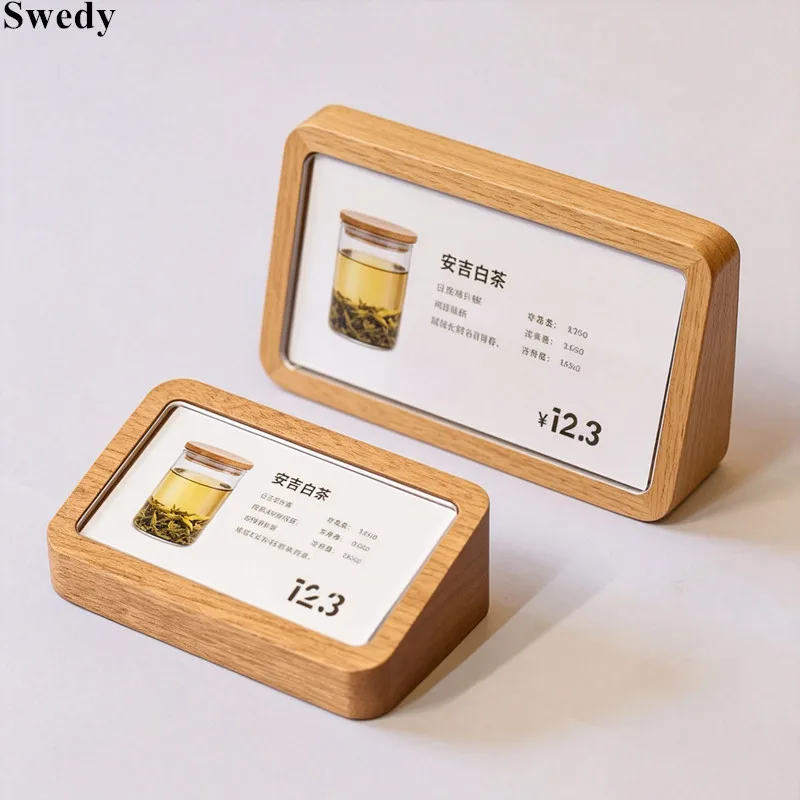 5 Pieces 78x38mm Slant Wood Price Tag Acrylic Tabletop Display Holder Restaurant Menu Holder Product Price Label Sign Stand