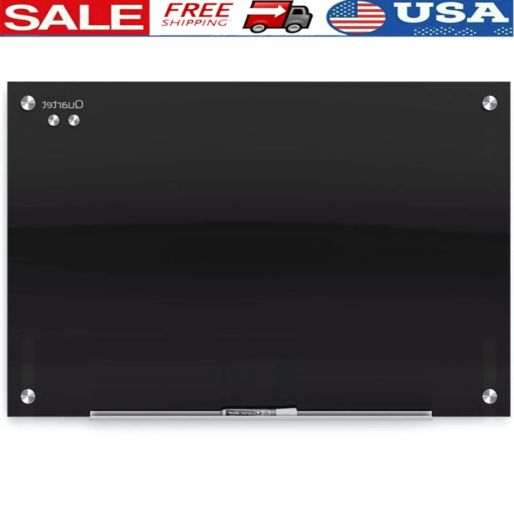 Magnetic Dry Erase Glass Whiteboard Office Meeting Board Frameless Design High Power Magnets Accessory Tray Included