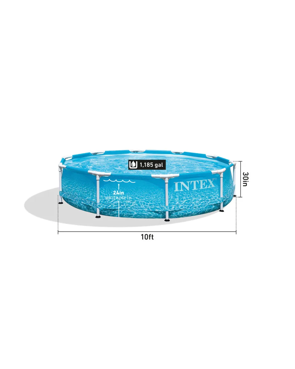 INTEX 28208 10FT X 30IN Beachside Metal Frame Pool Set With Pump Above Ground Outdoor Swimming Pool Set
