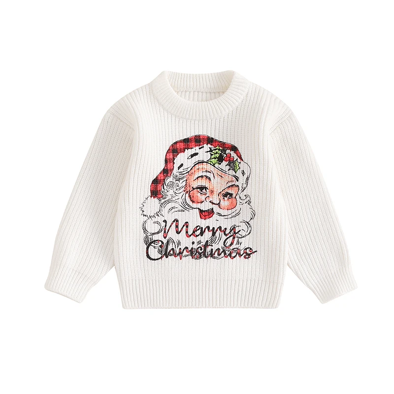 Toddler Girls Boys Sweater Christmas Clothes Letter Santa Print Crew Neck Long Sleeve Kids Pullovers Fall Tops