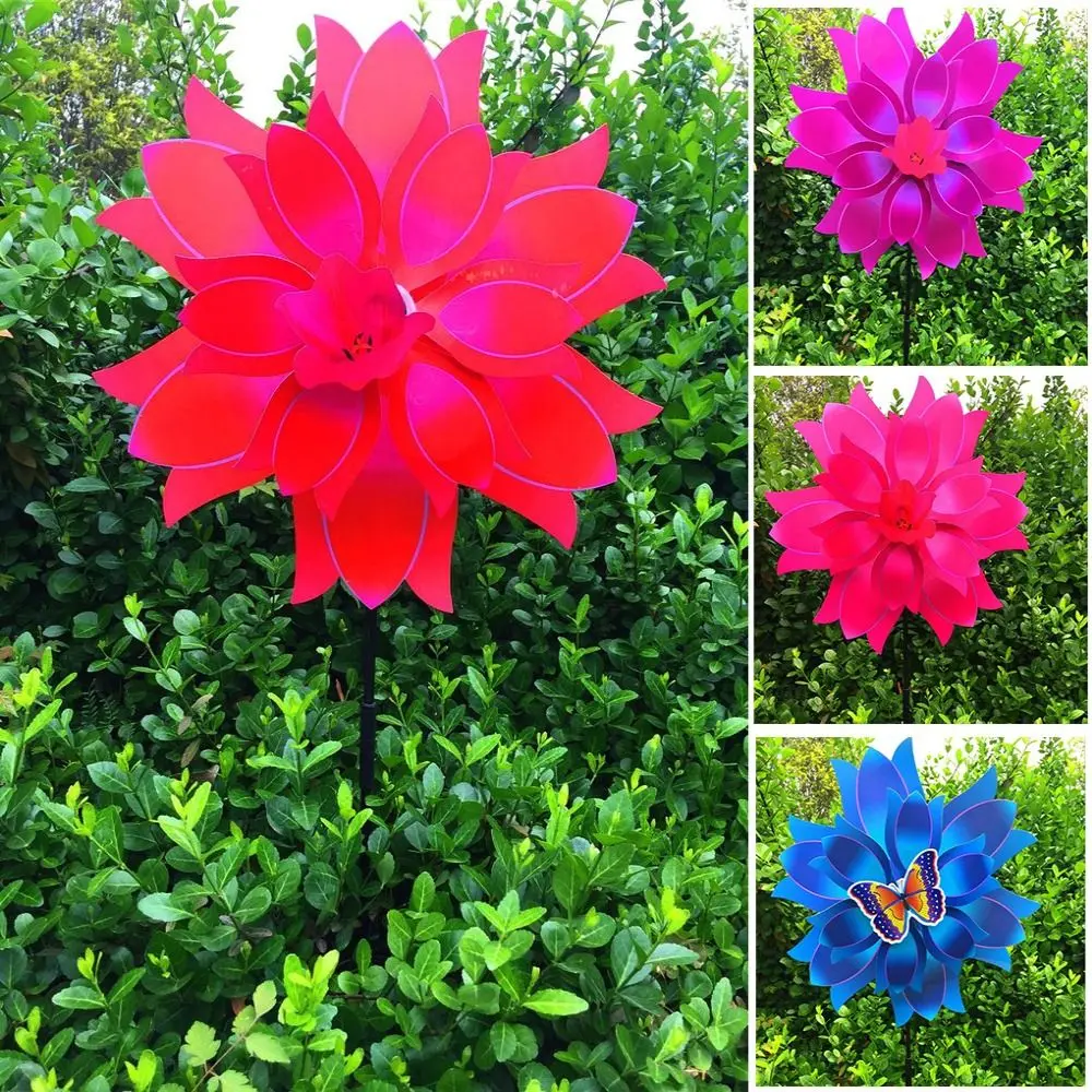 กังหันลมทิวลิปหลากสีสัน ขนาดเส้นผ่านศูนย์กลาง 38 ซม. กังหันลมแบบดั้งเดิม ของตกแต่งปิกนิก ของเล่น แบบสองชั้น