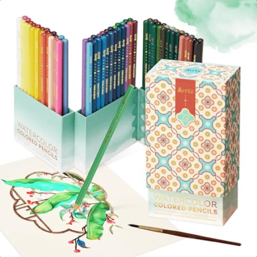 

72 Colors WaterSoluble Colored Pencils Set with Nylon Brush Premium Quality Watercolor Pencil Art plies for Drawing Sketching a