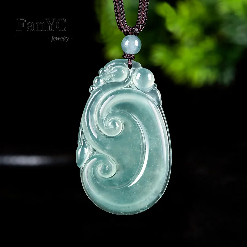 

Myanmar A-goods Jadeite Blue Water Lucky Amulet Pendant Hand-carved Exquisite Luxury Ice Jade Necklace Men & Women Holiday Gift