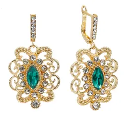 Sunspicems Gold Color Morocco Earring for Women Flower Crystal Bride Wedding Jewelry Arabic Hook Earring Indian Earring Jewelry