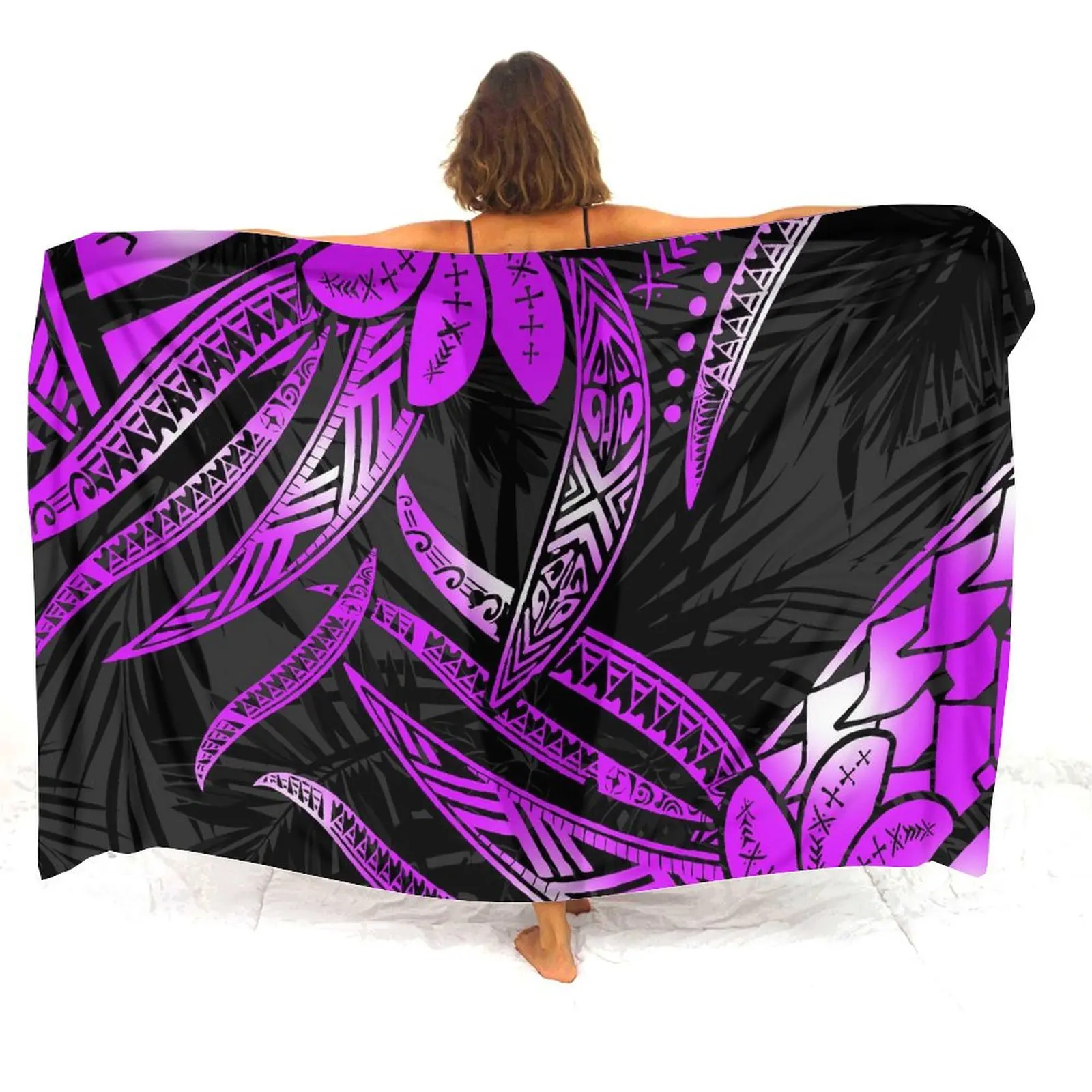 Samoa Fiji Vintage Art Lady Sarong Custom Polynesian Print Design One-Piece Sunblock Coat Free Shipping