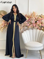 Golden Appliques Prom Dress Muslim Long Sleeve Cocktail Gown Elegant Moroccan Caftan Evening Dress Customized Robe De Mariée