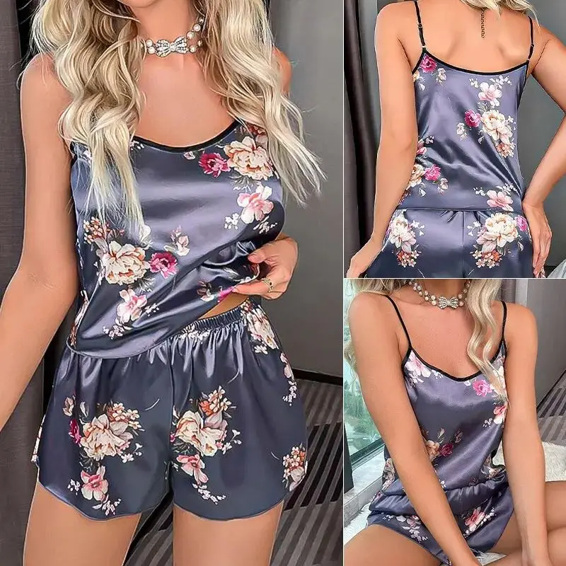 Dames zomer sexy faion print tweedelige pyjama set zijde materiaal comfortabel ademend spwear voor dames