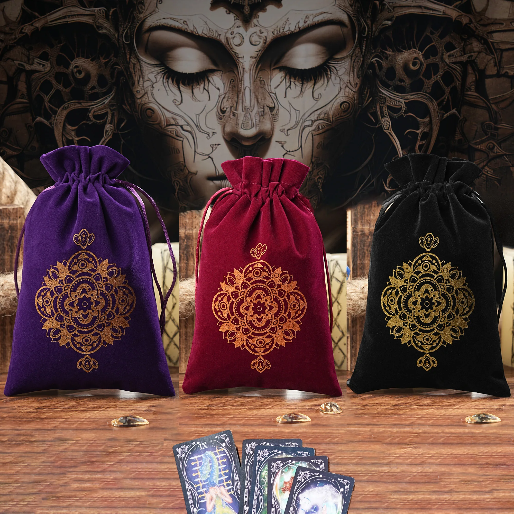 1pc 14x22cm Larger Size Velvet Tarots Cards Storage Bag Jewelry Pouch Travel Cosmetic Gift Bag Hand bag Coin Dice Bag Wholesale