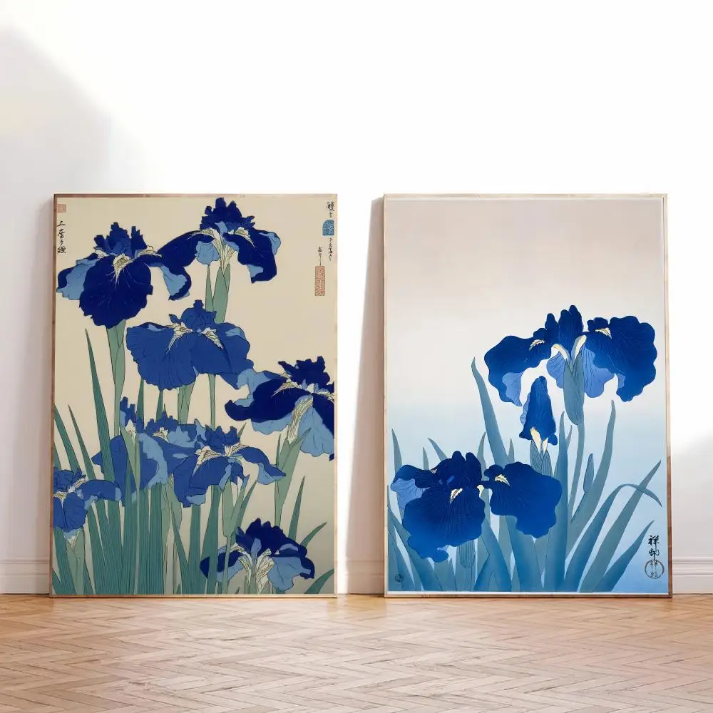 Blue Iris Canvas Poster Elegant Ukiyo-E Japanese Flower Nature Timeless Understated Home Decor Gift Painting Calligraphy