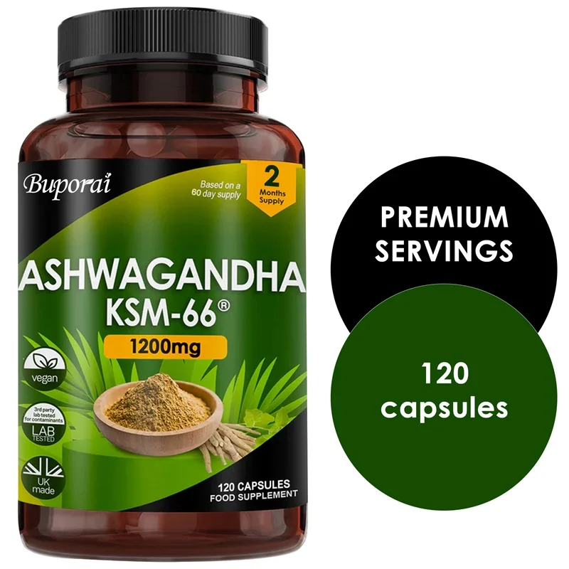 

Ashwagandha KSM-66 1200 мг - повышает энергию и способствует здоровью мозга, повышает впитывание и улучшает настроение, помогает релаксацию