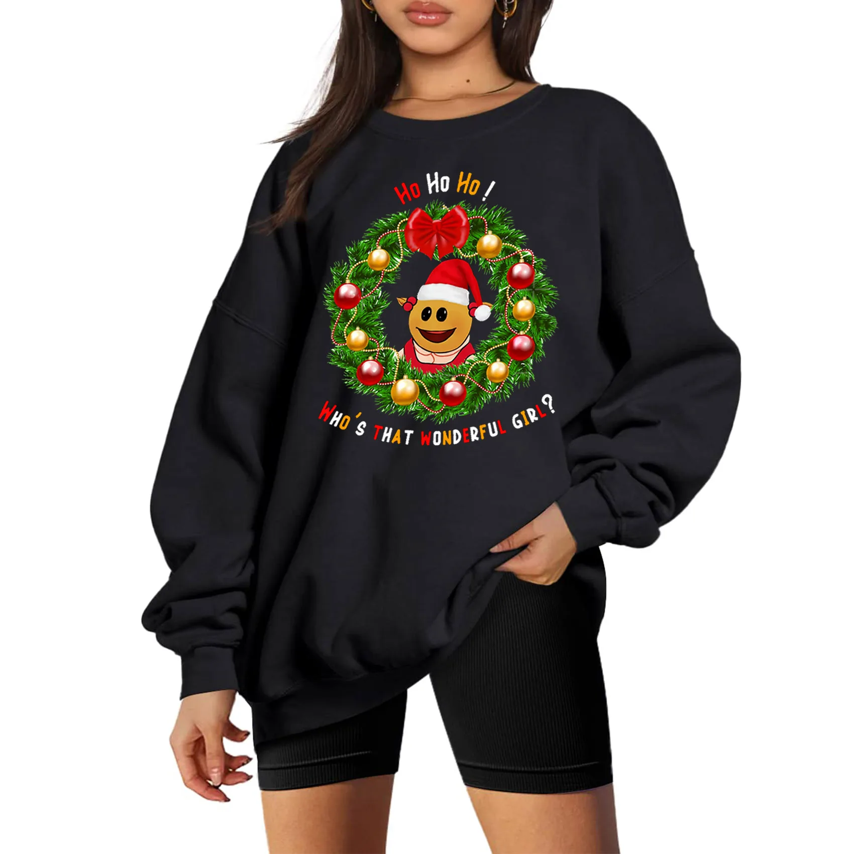 Nanalan Who's That Wonderful Girl Oversized Sweatshirt Nanalan Christmas Sweatshirt O-Neck Long Sleeve Harajuku Oversized Hoodie